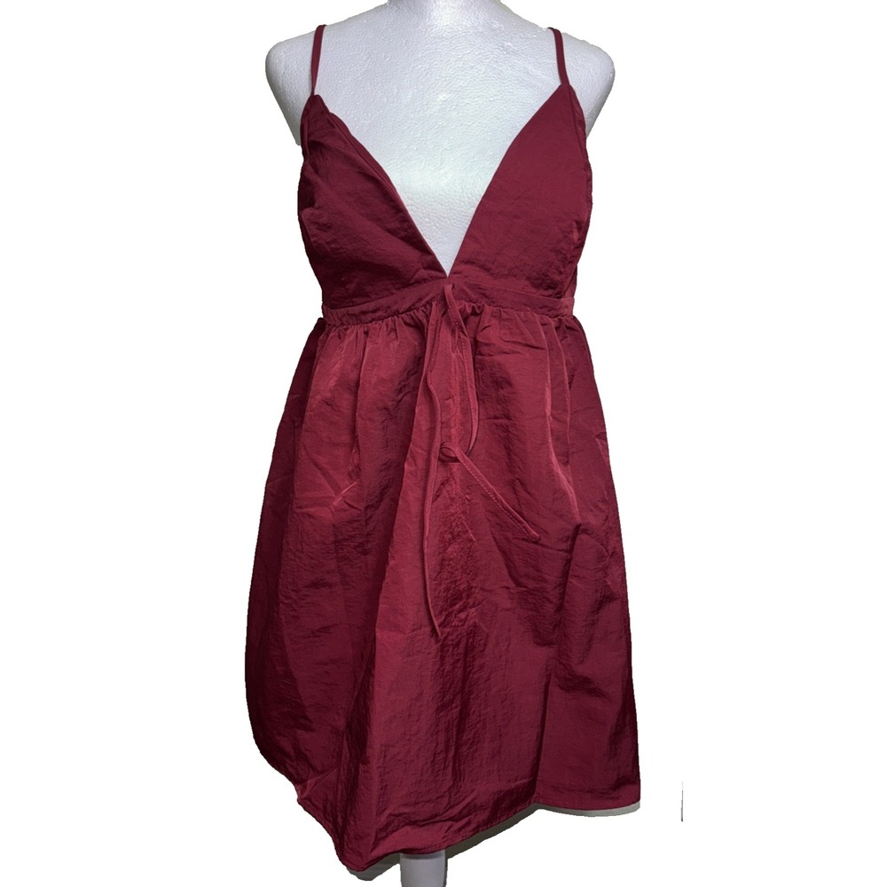 NWT Lulus Brit‎ Tie Back Mini Dress XL Brick Red Nylon V-Neck Cocktail Party New